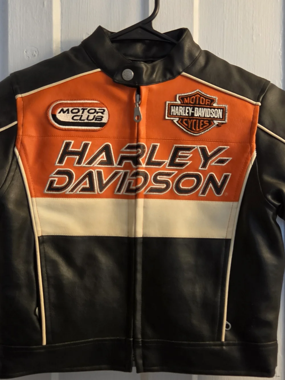 Harley-Davidson Kids Faux Leather Racing Jacket | Black Orange Motorcycle Coat |